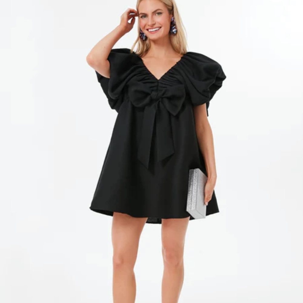 Tuckernuck Black Mini Dress with Puff Sleeves